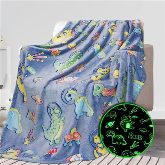 Glow in The Dark Blanket Dinosaur Gifts for Boys for Kids Dinosaur Toys for Kids - Picture 1 of 7